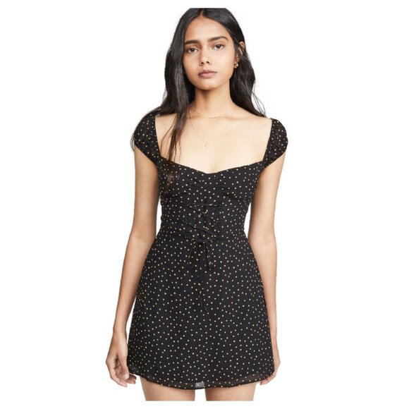 REFORMATION Jess Polka Dot Lace Front Mini Dress in Monti - Picture 1 of 10